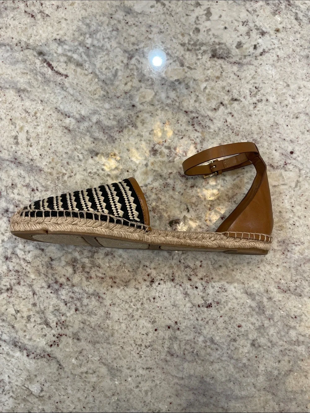 Tory Burch Mosaic Straw Flat Espadrille Sandals Size 11 – Black Natural Like New